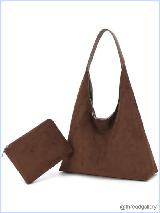 Handbags - Faux Suede Hobo Tote Bag Large Slouchy Shoulder Purse Work Handbag